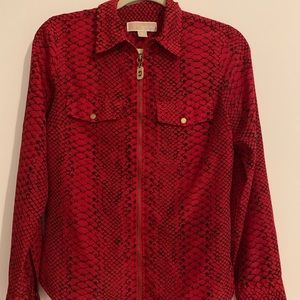 Michael Kors Zip Up Red Snakeskin Blouse Small